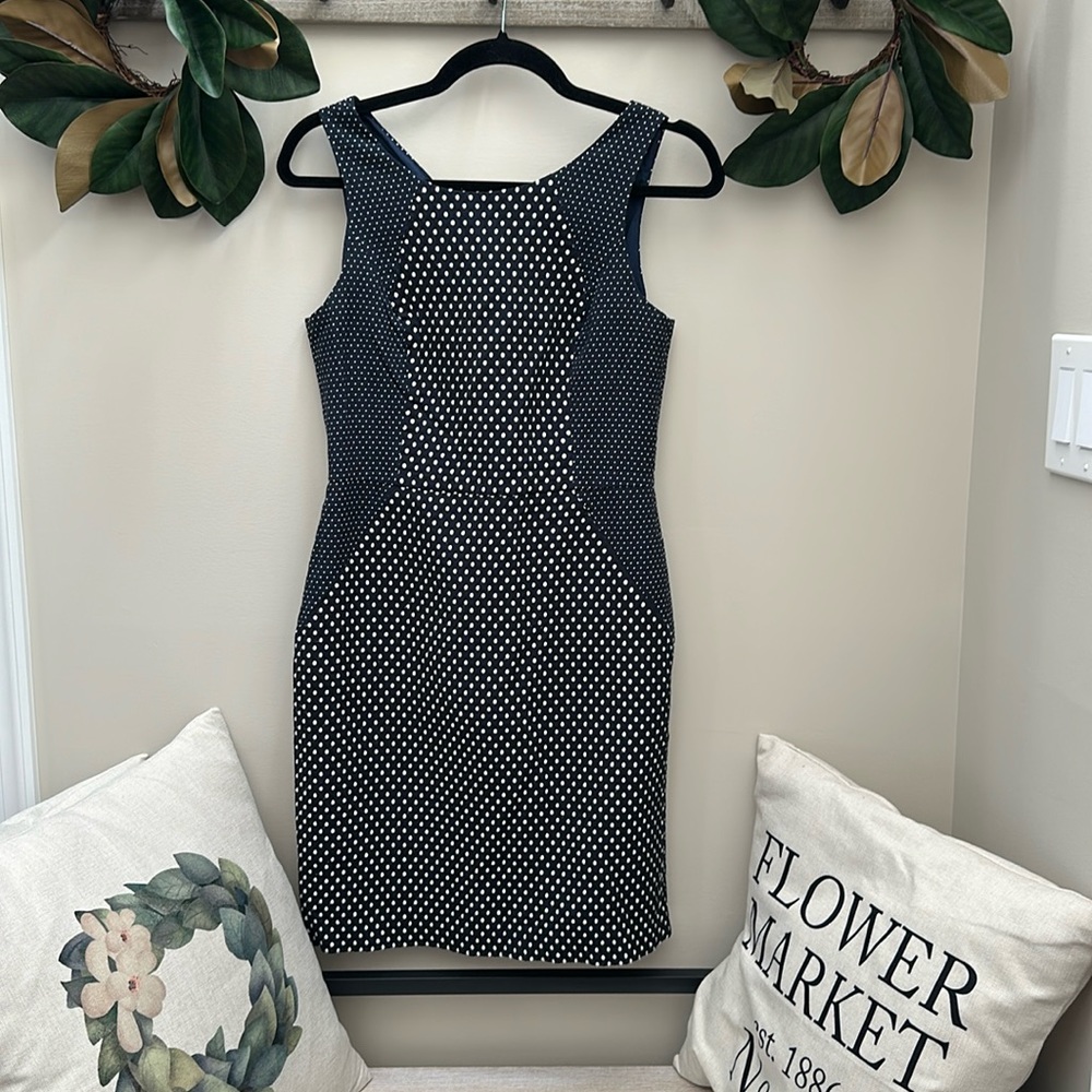 EUC beautiful Banana Republic Navy Blue dress with white polka dots in size 8p
